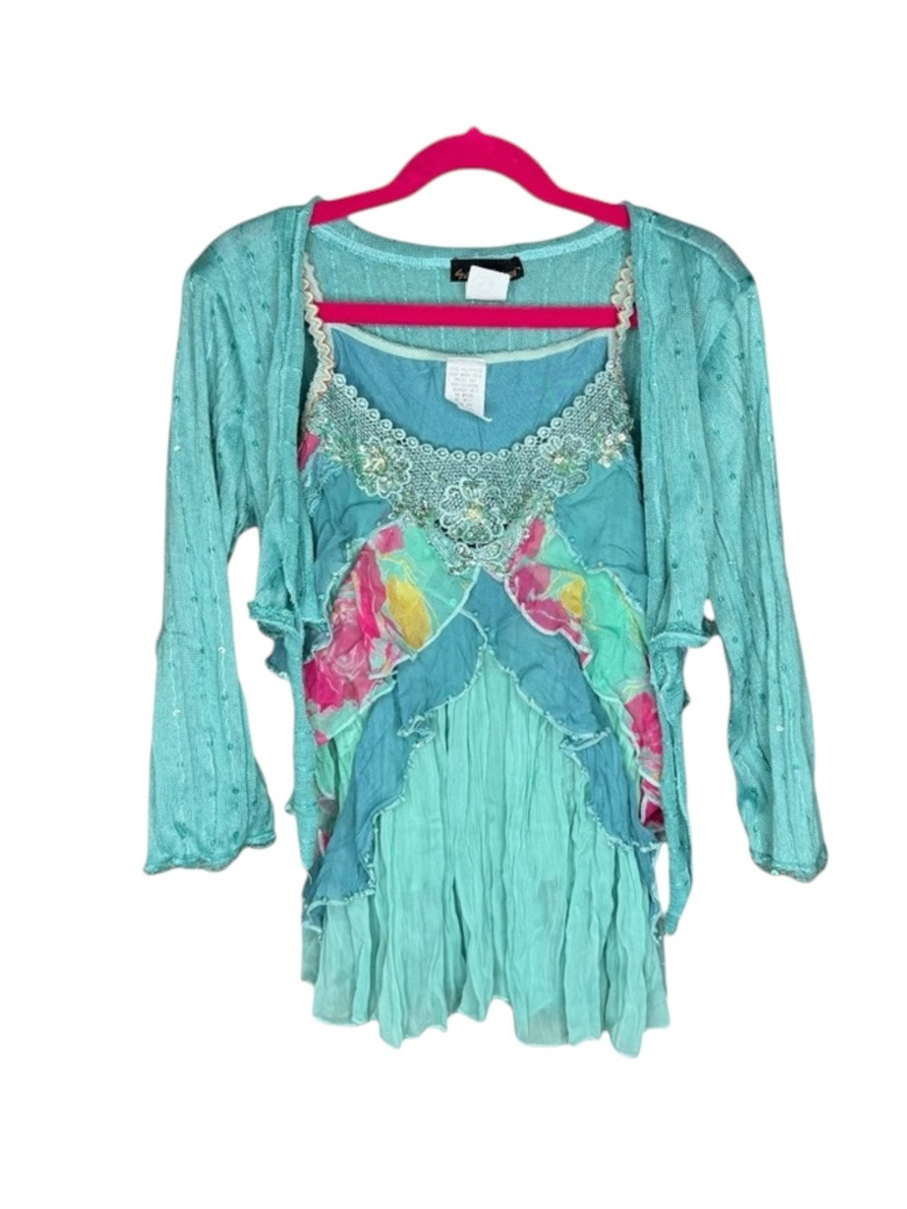 Sara Sara ❤︎︎ Sequin Lace Mermaid Shrug Waterfall Tank Set ❤︎︎ Aquamarine ❤︎︎ 10 - Picture 4 of 16